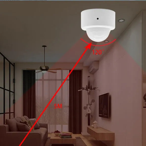 White wireless infrared body sensor with ZigBee 3.0 connectivity for home automation