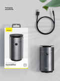Dark gray column-shaped mini USB aromatherapy humidifier with 5W power and 0.5-1L reservoir for car and small room use