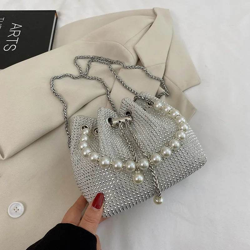Western style chain crossbody shoulder bag with diamond detailing in soft PU material