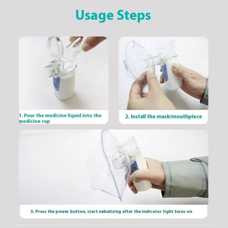 White columnar USB handheld nebuliser with single mist outlet for children's respiratory treatments