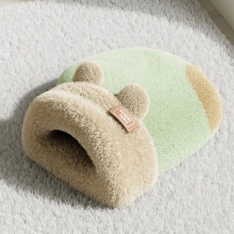 Plush winter warm cat closed sleeping bag in green honey pot, purple honey pot, yellow monster, or purple monster, L 45x38cm or XL 55x46cm