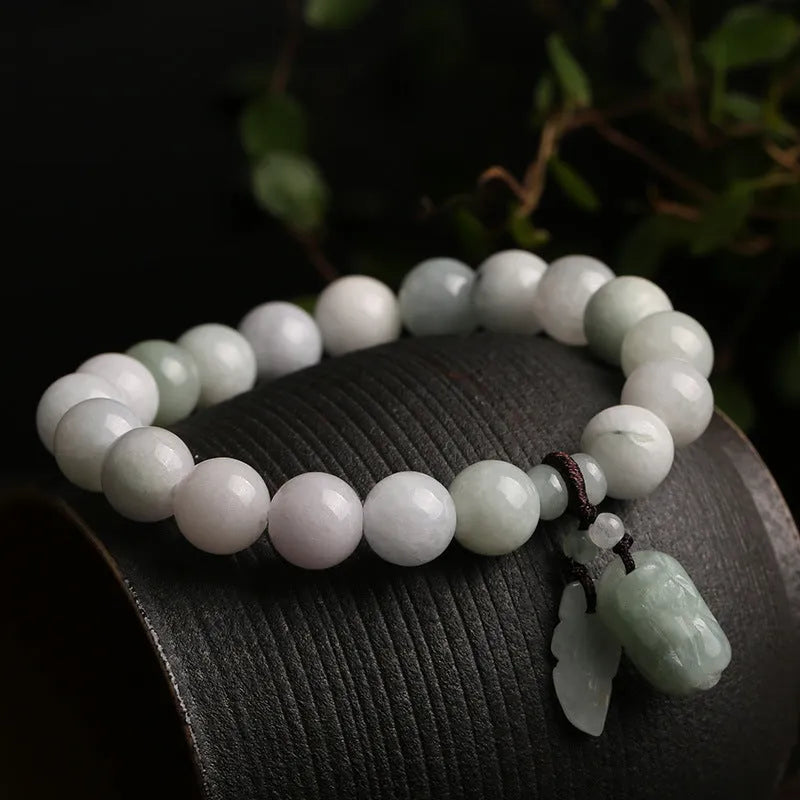 Natural emerald jade hanging bracelet with Maitreya Buddha geometric design