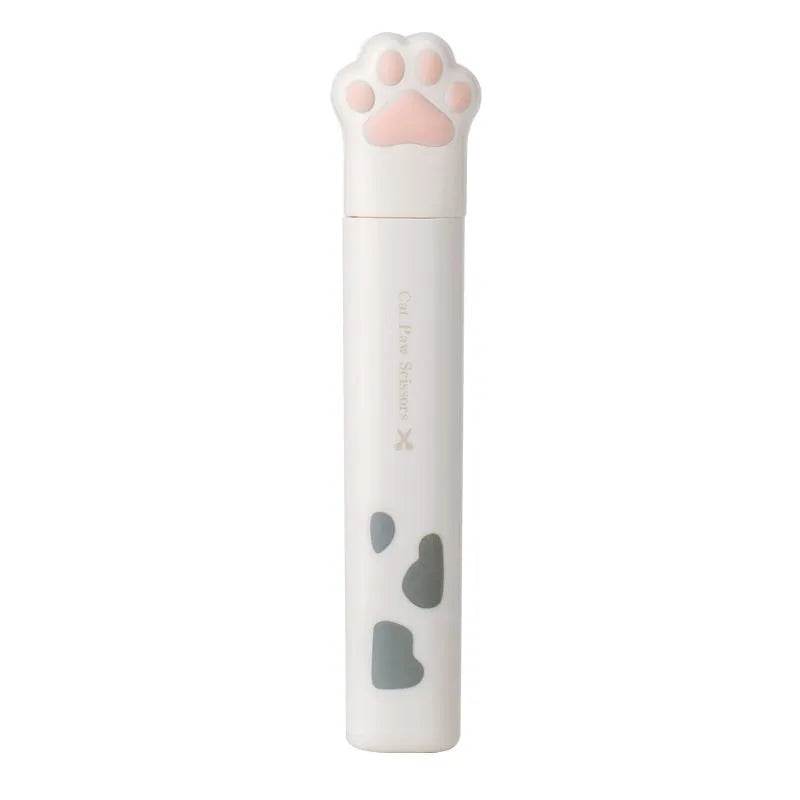 Cat paw mini folding scissors showing stainless steel blades and decorative claw design in four colour options