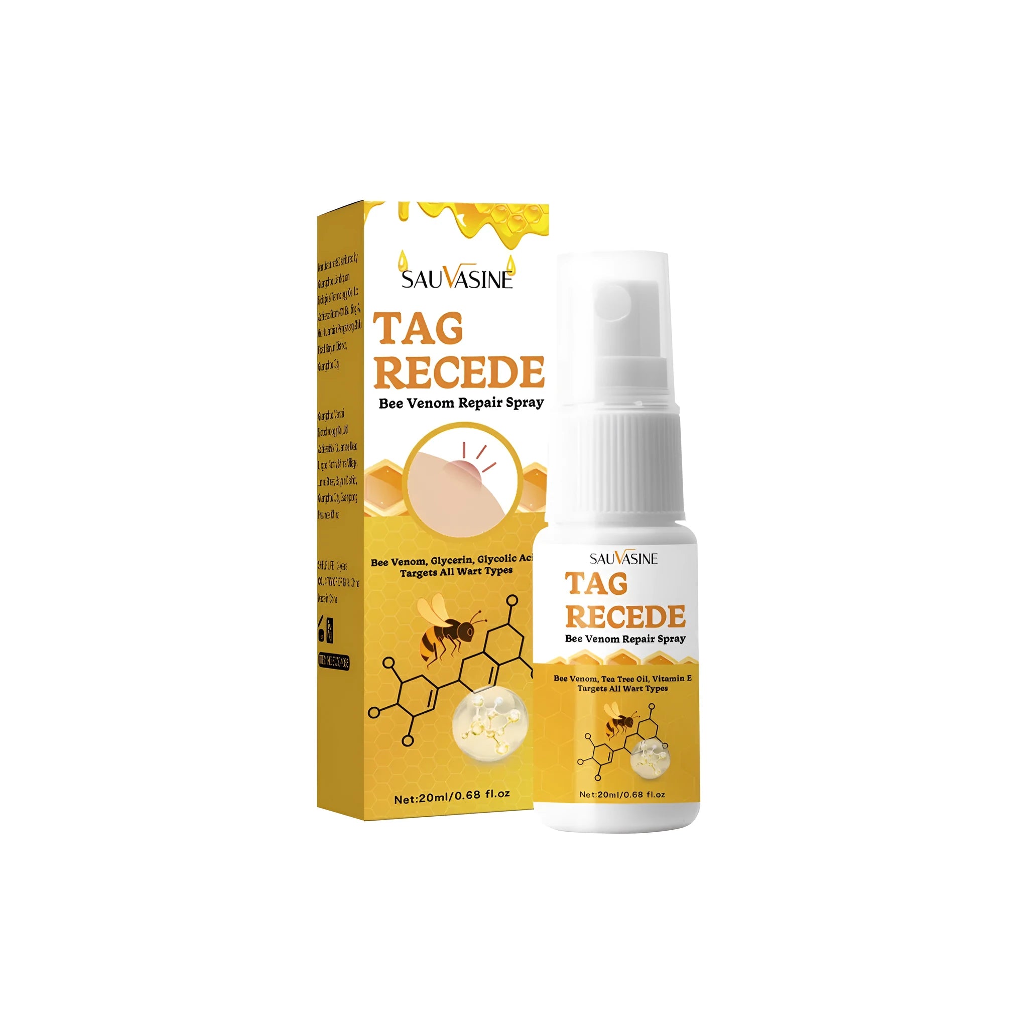 Bee Wart Spray skin treatment cream bottle, 20ml, for daily improvement of warts, bumps, and moles.
