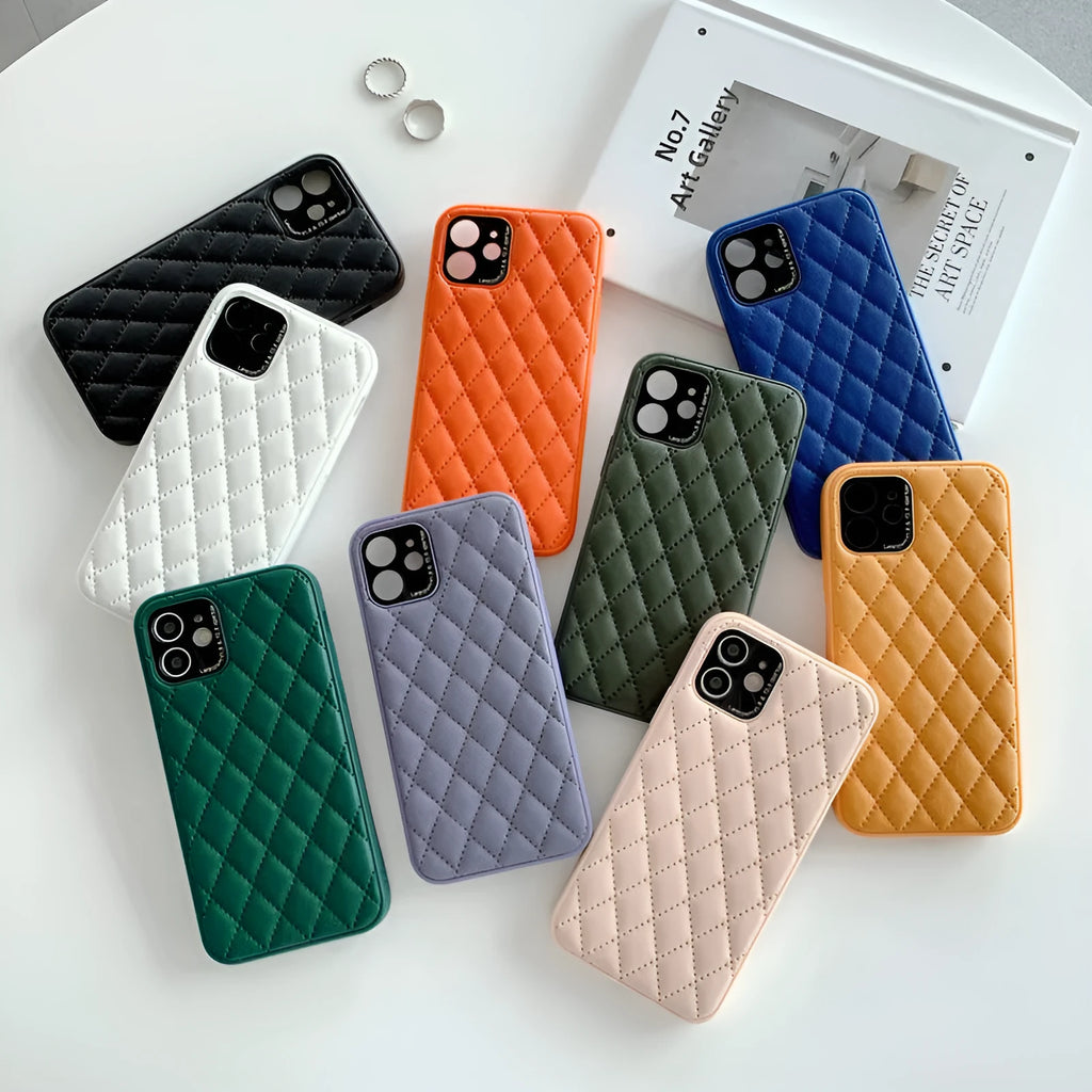 Diamond plaid imitation leather phone case for iPhone in white colour