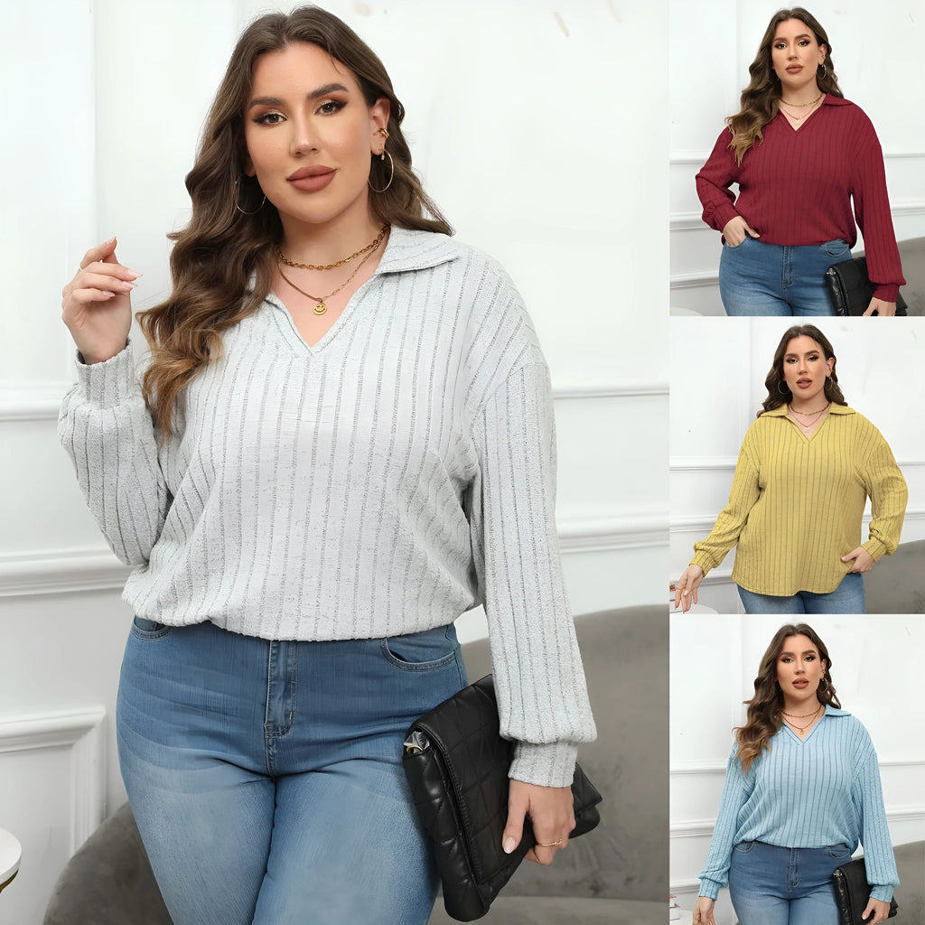 Women's plus size polo collar polar fleece shirt with lantern sleeves in melange gray