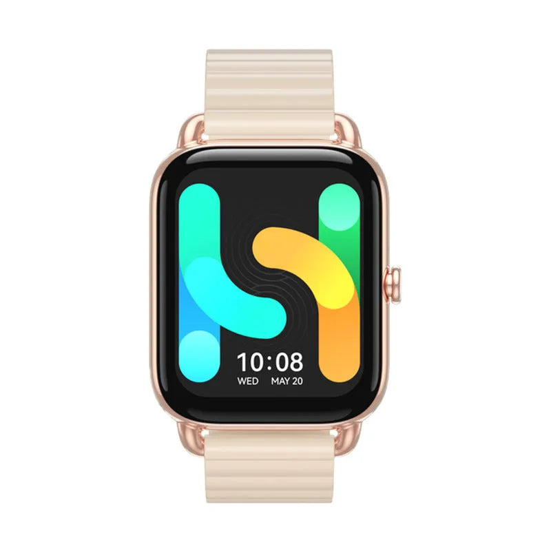 HAYLOU RS4 Plus black smartwatch with AMOLED display on a wrist, showing fitness stats.