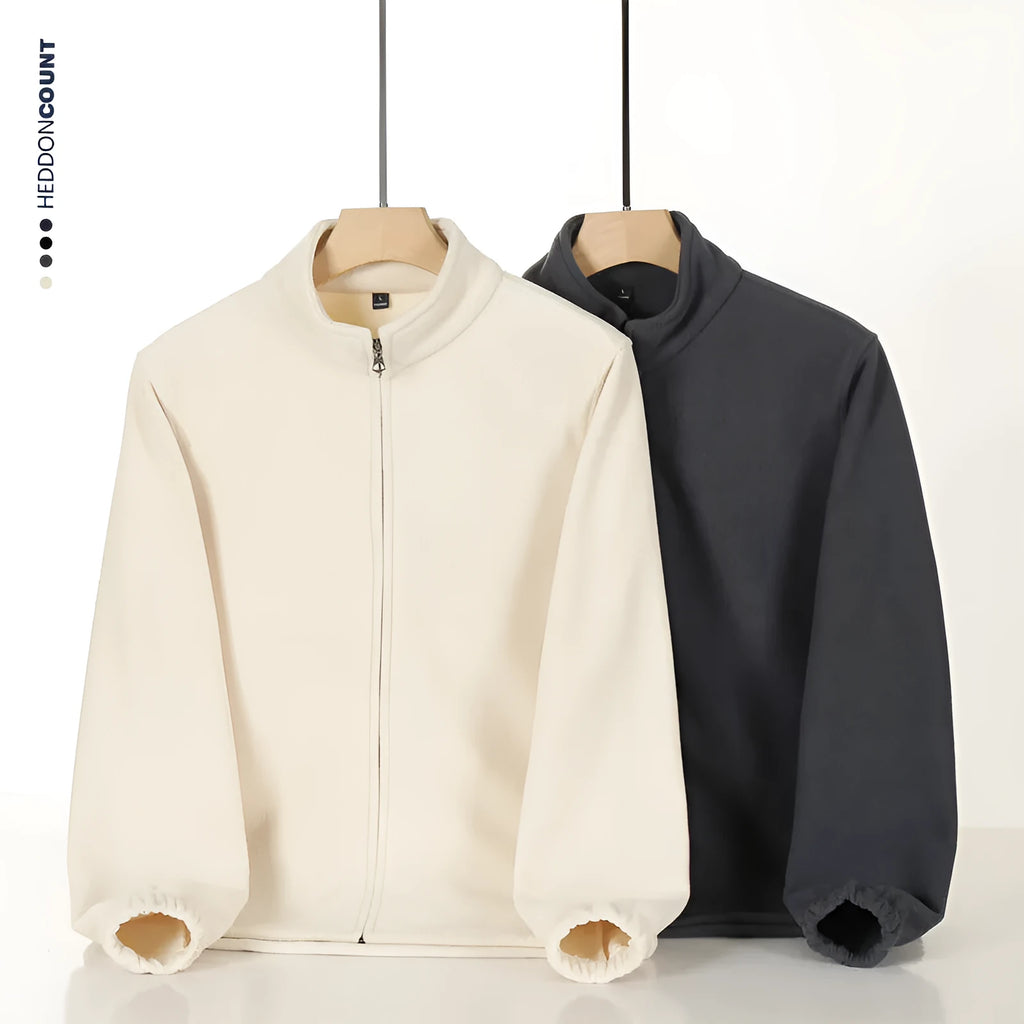 Men's double-sided fleece zip sweatshirt with stand-up collar in black, loose fit, M-4XL.