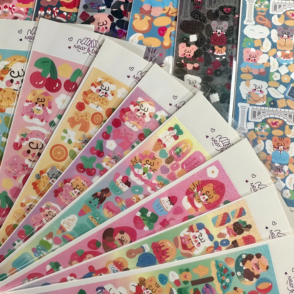 Cartoon animal PET sticker sheet 6.5 x 17.5cm in Korean style for hand account and journal decoration