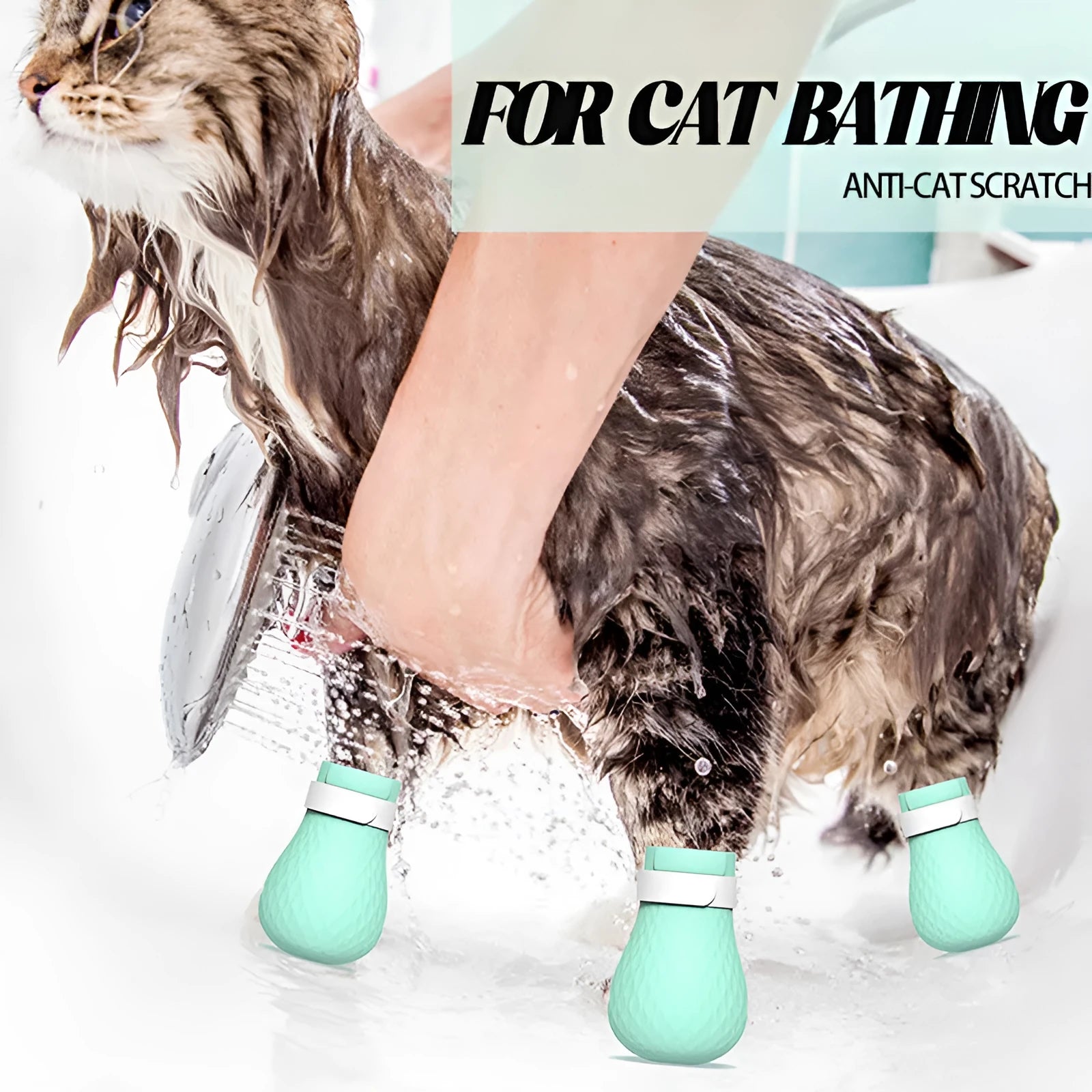 Green silicone cat paw cover gloves for scratch protection during washing and handling