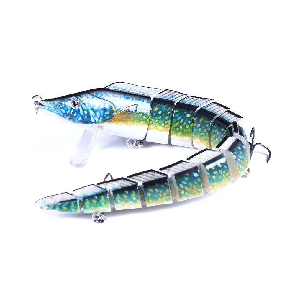 Multi-section simulated loach fishing lure measuring 23cm in length, shown in one of five available colour variations.