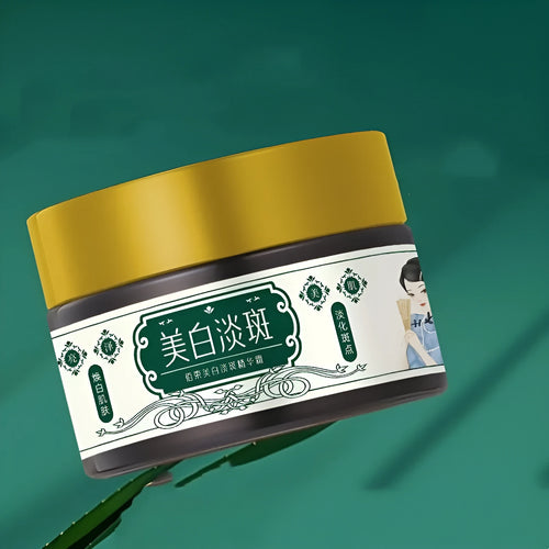 Baishu skin whitening and spots lightening essence cream in a 30g bottle with white and gold label