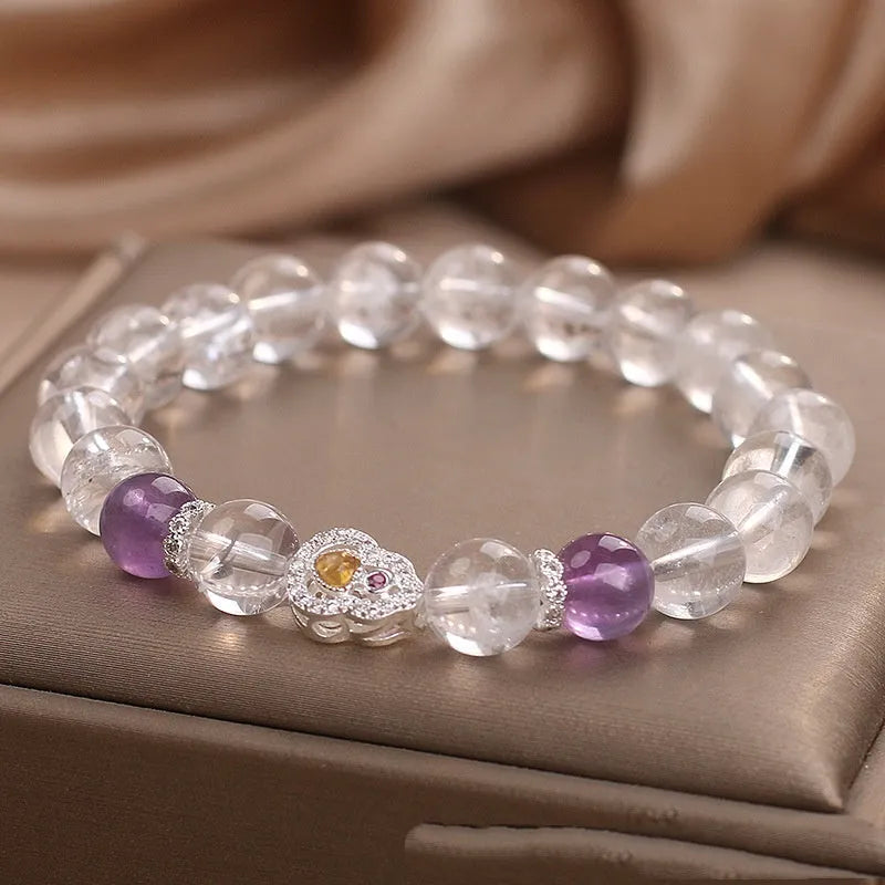 Women's natural white crystal amethyst bracelet, transparent crystal original design, single bracelet