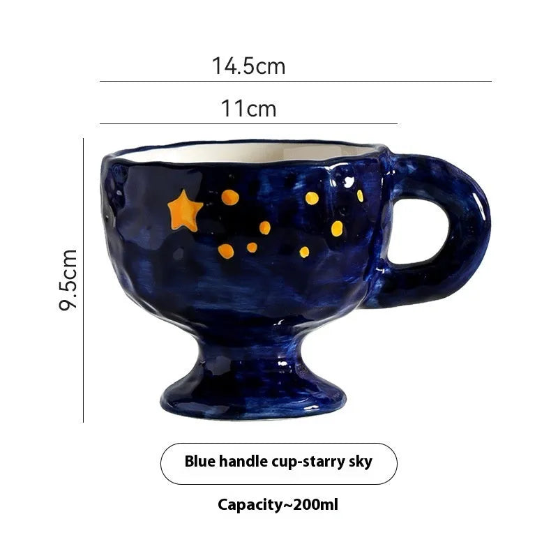 Hand-pinched irregular ceramic mug in solid colour with modern design and 14.5cm height