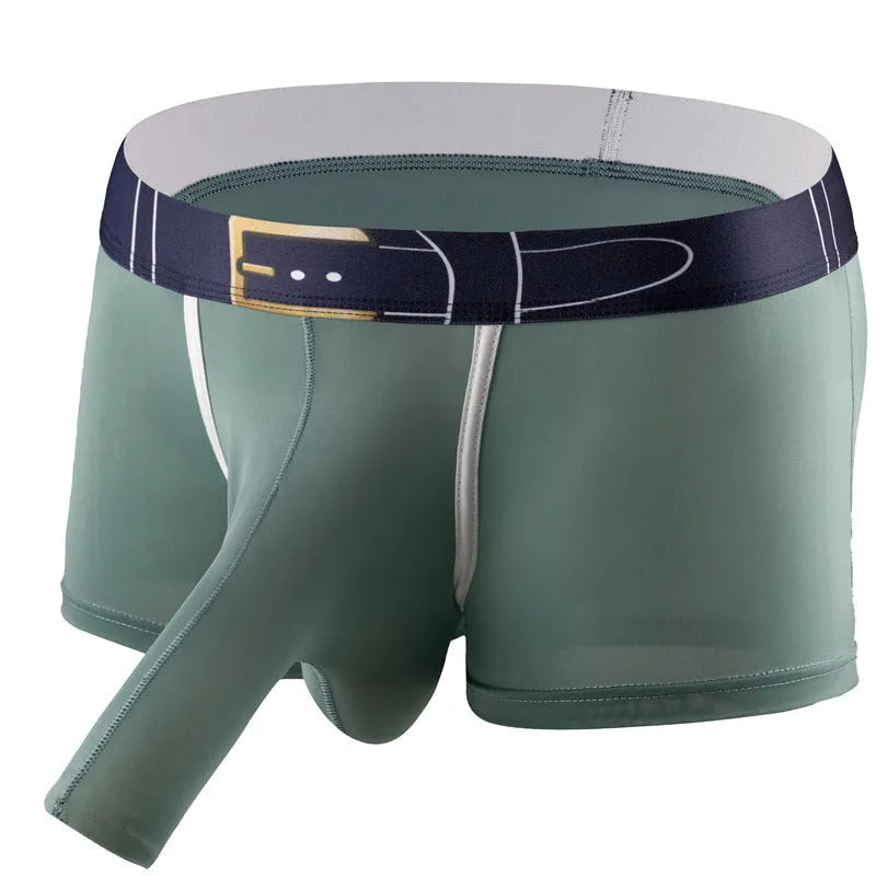 Men's ice silk boxer shorts in solid colours with mid waist design