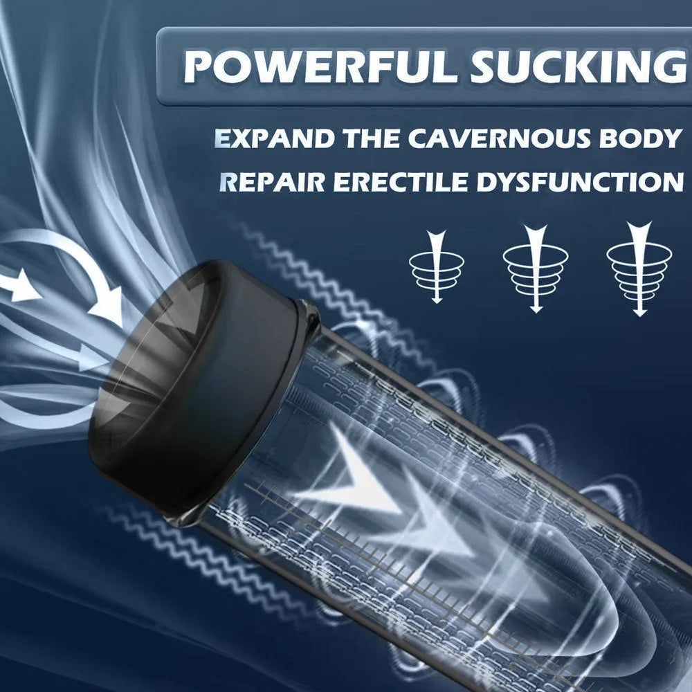 Male masturbation device with a grey electric training pump unit made from ABS and TPE plastic.