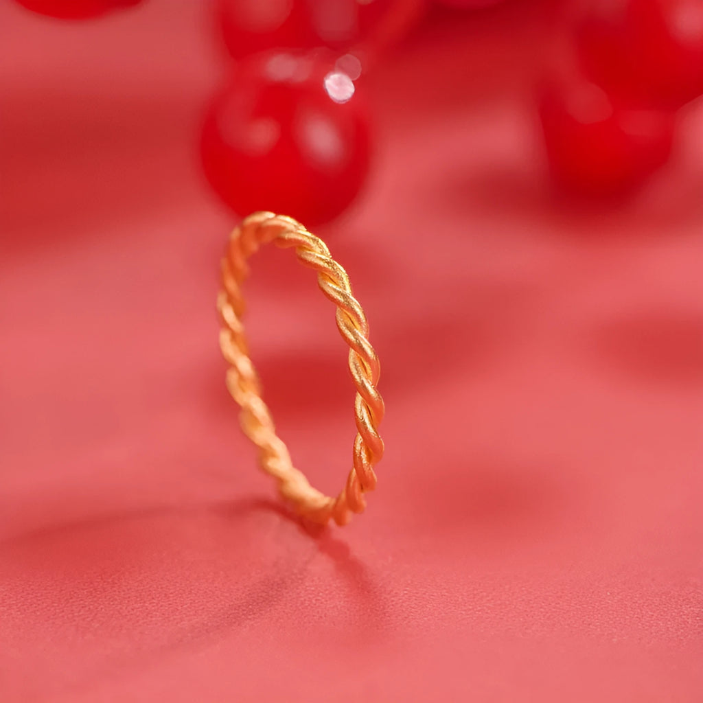 Gold plated brass women's ring in bracelet, twist, matte, and glossy styles showing UK size options.