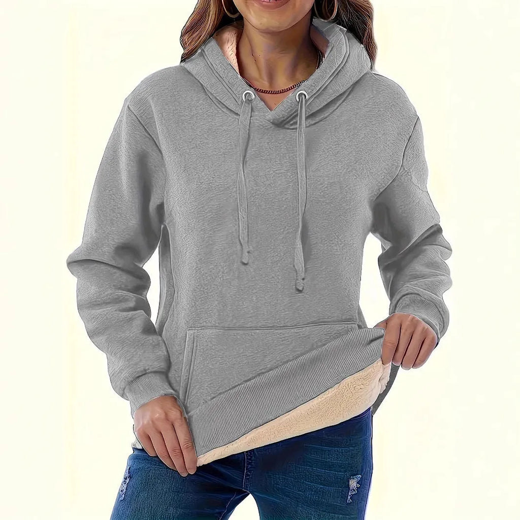 Women's black hooded sweater with 3D pattern design and front pockets
