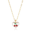Geometric heart pendant necklace with fruit charm on adjustable 21-50cm chain