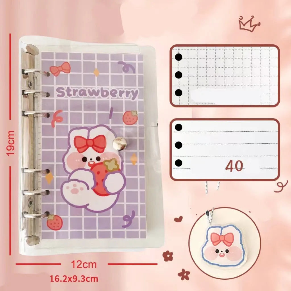 A6 loose-leaf notebook with heart designs showing Apple bear pattern, 80 sheets, 6-hole binder format