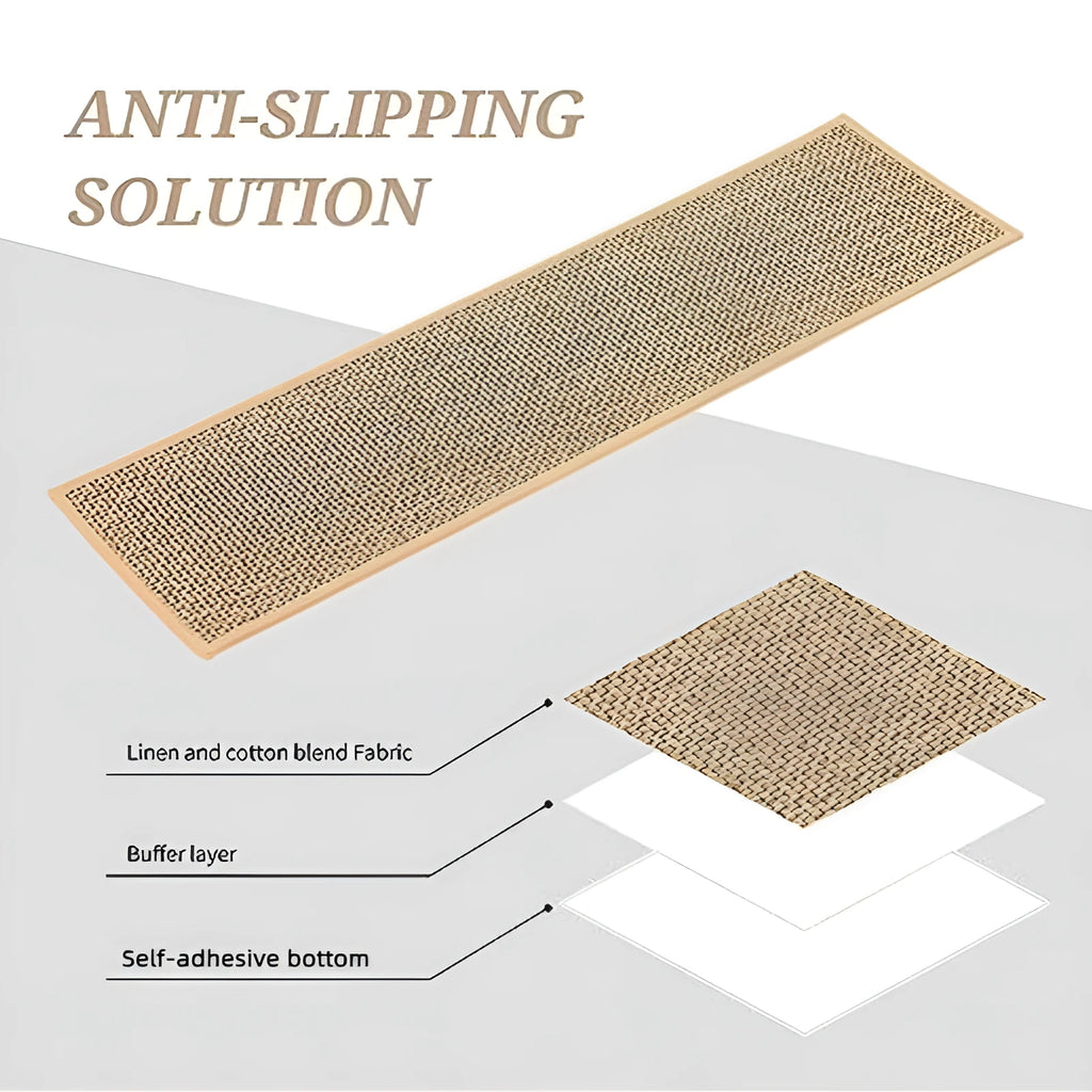 Japanese-style solid colour linen-like stair mat on wooden steps, 20cm by 76cm.