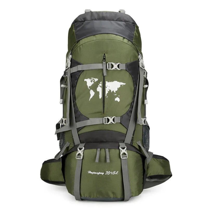 Large capacity professional climbing backpack with internal bracket in black for hiking and camping
