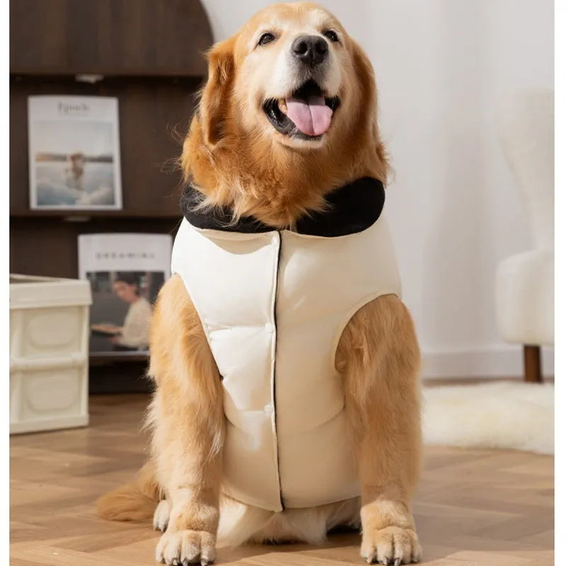Large dog winter vest thick quilted cotton padded black or white sizes 3XL to 8XL with zipper pocket