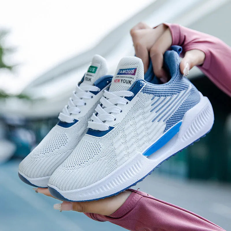 Men's blue casual sports mesh shoes with cloth upper and injection moulded sole in round toe design