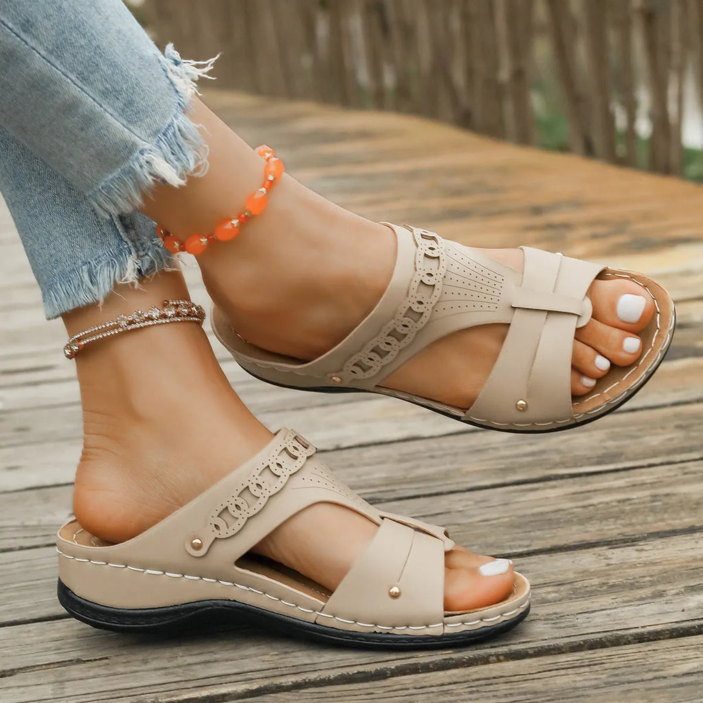 Roman style slippers with slope heel and fish mouth toe holder in multiple colour options