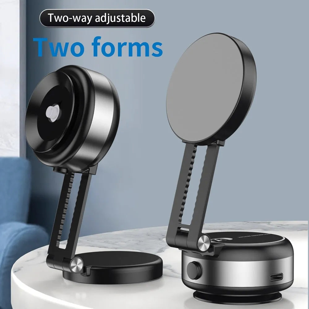 Alloy vacuum suction mobile phone bracket in silver on car dashboard for hands-free use