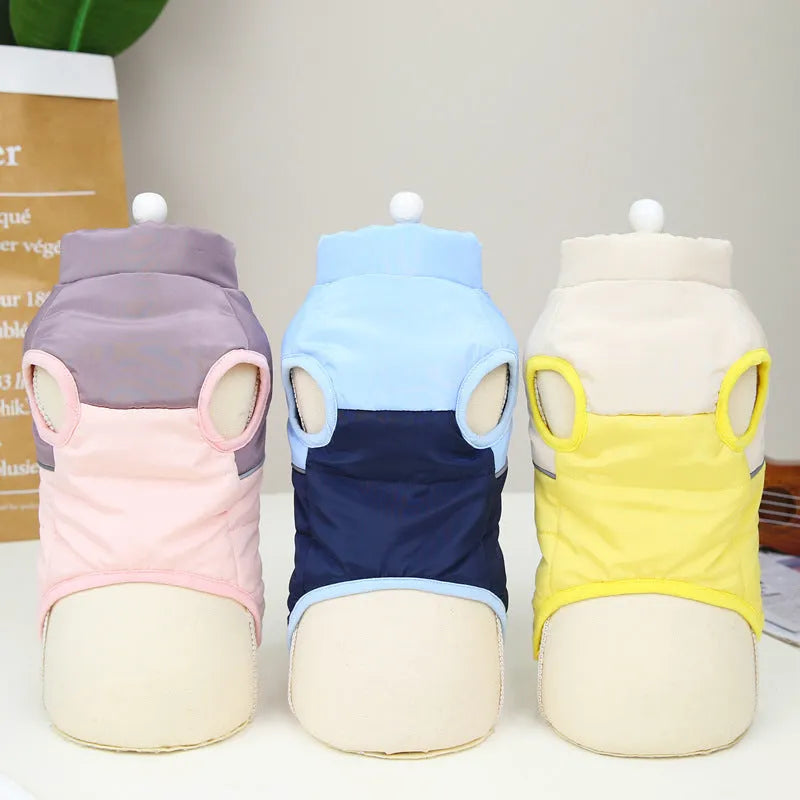Dog cotton vest in yellow, blue or pink with 22-seam zipper, autumn winter pet clothing in sizes S to XXL