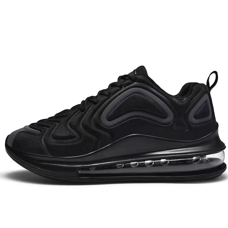 Men's black casual lace-up sneakers with round toe and thick sole design