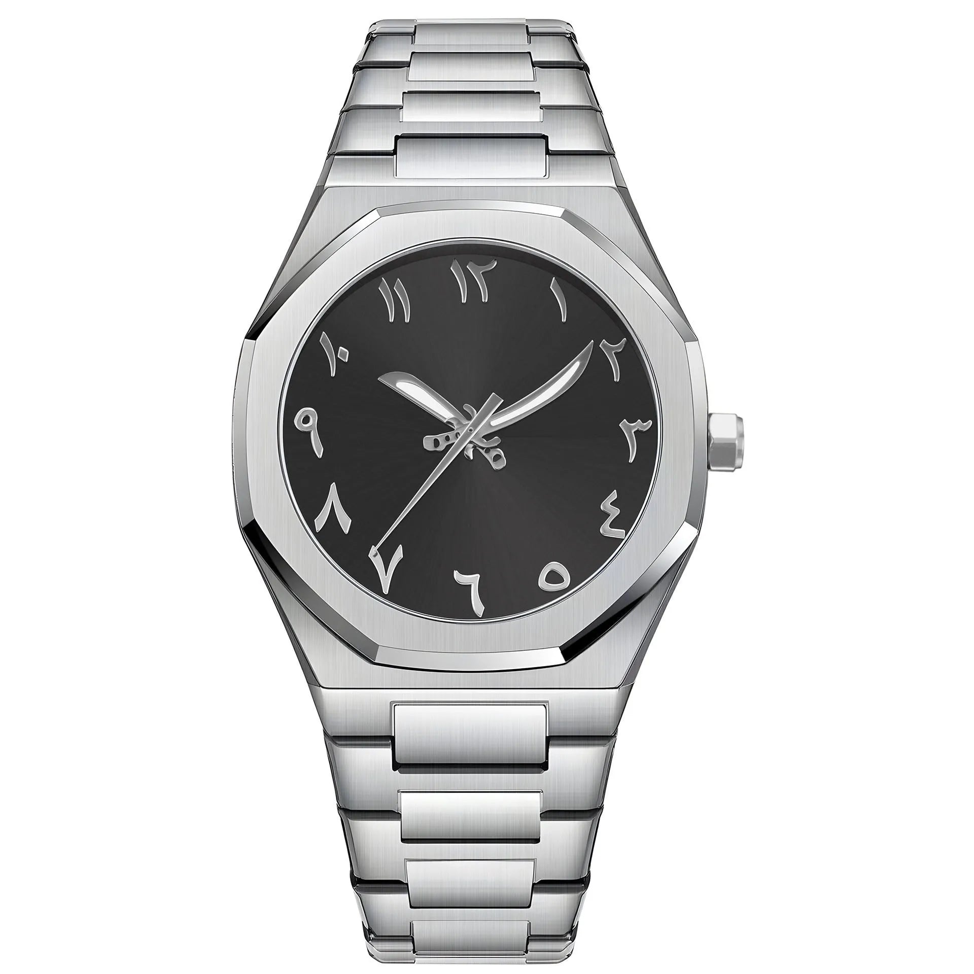 Men's business casual quartz watch with stainless steel band in black and silver colour options.