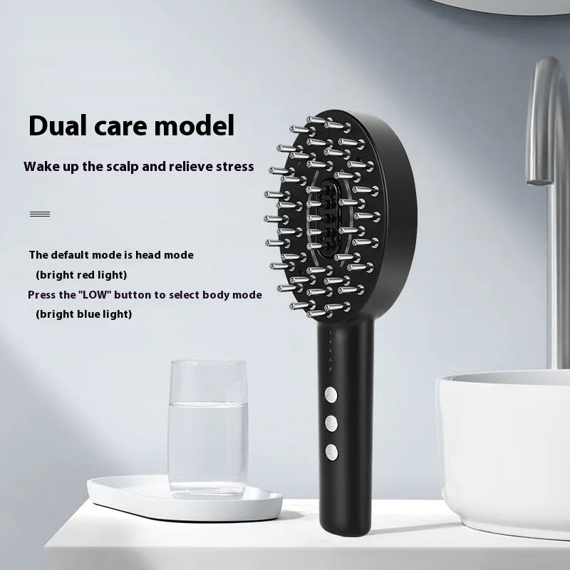 KD3802 Black scalp massage device with a charging cable on a white background.