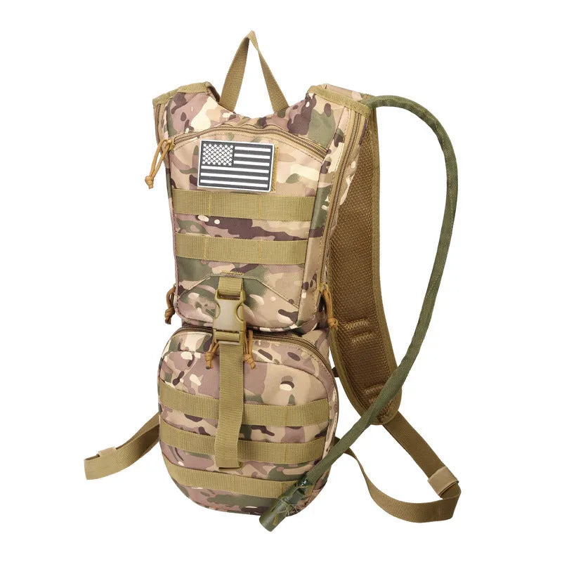Large capacity camouflage cycling water bag in oxford cloth with physiological curve back plate for outdoor sports