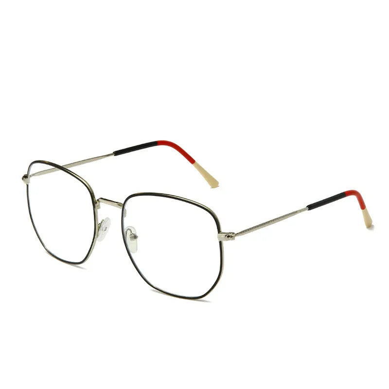 Fashion polygonal metal frame glasses with PC lenses in black frame white film colour option