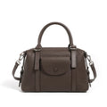 Genuine leather ladies' handbag in black with stitching detail, measuring 27cm wide