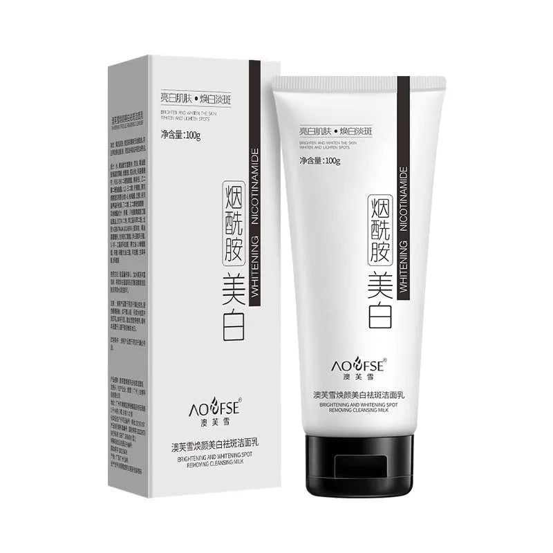 White packaged whitening and freckle removing facial cleanser bottle with 100ml content