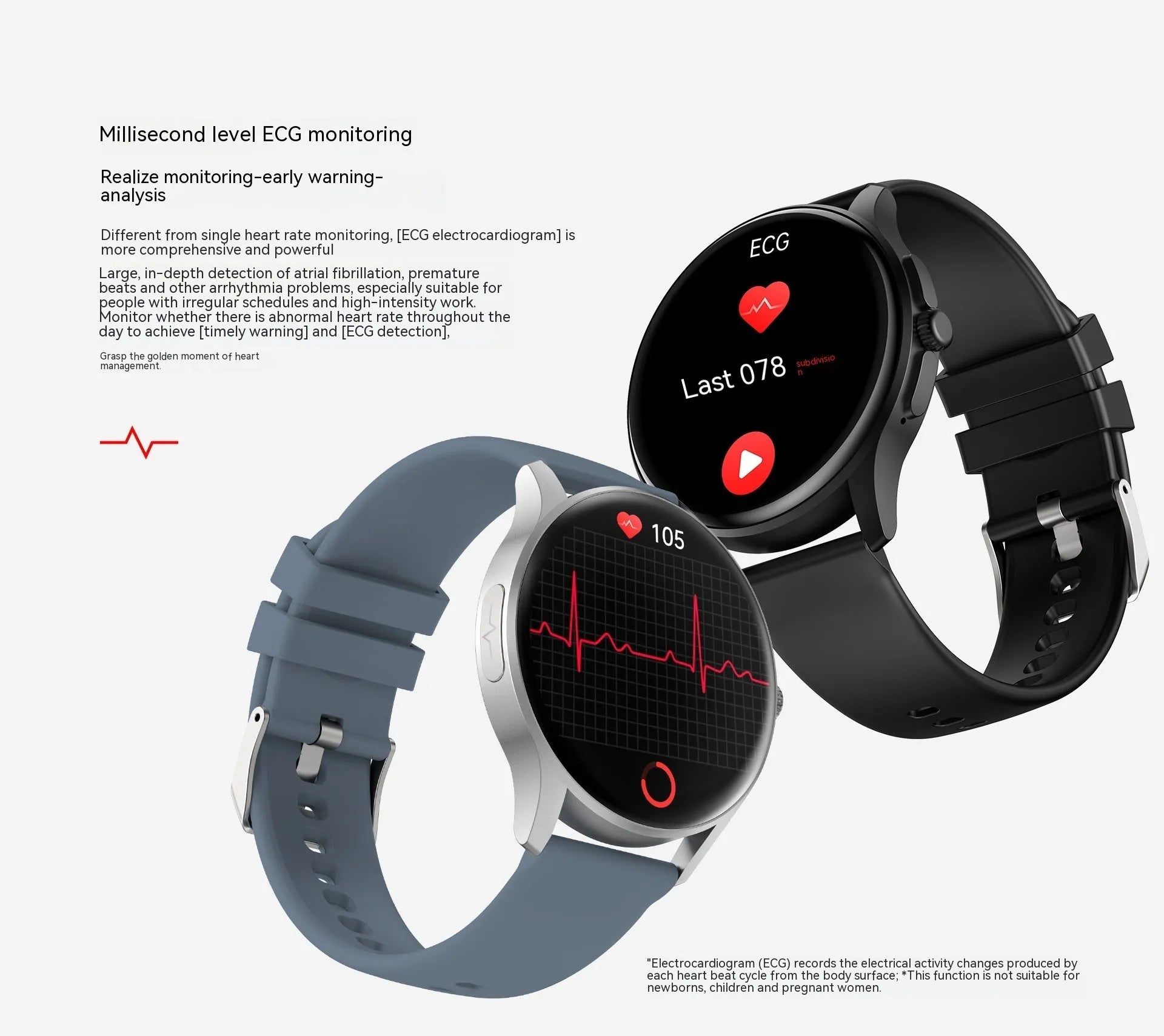 Non-invasive blood glucose detection smart watch with heart rate and blood pressure monitoring, IPS screen, black colour, on wrist