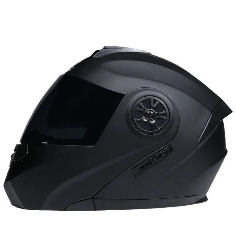 Battery Helmet Gray full face motorcycle helmet in ABS with coloured lens, shown in profile