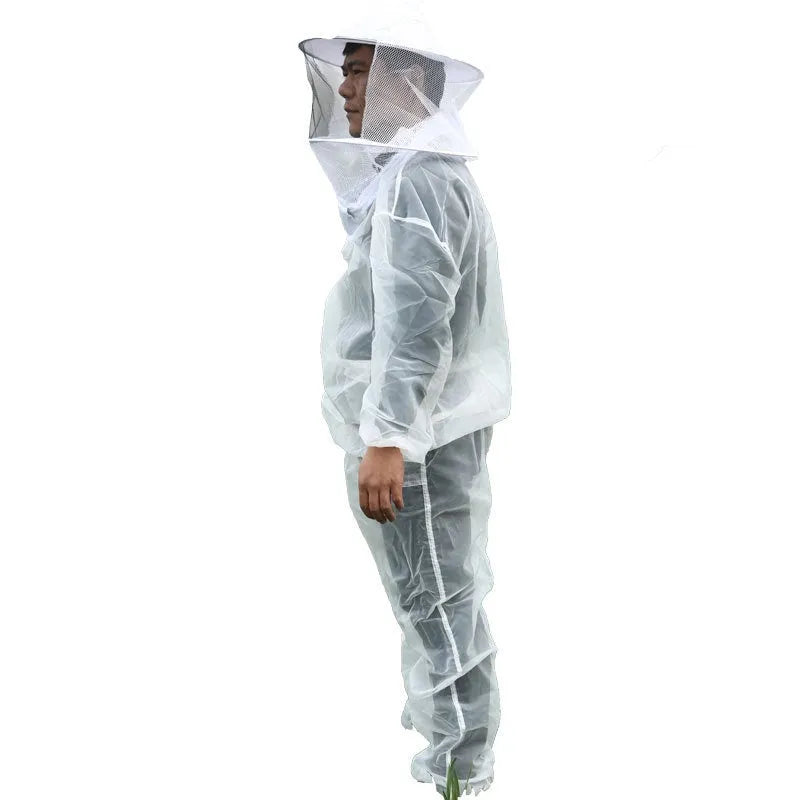 White 2XL anti-bee suit with transparent voile split nylon fabric for beekeeping