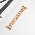 Denim textured metal chain watch strap for Apple Watch in silver, black, gold, rose gold, and starlight colours.