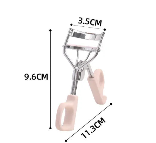 SUNFLOWER brand eyelash curler with A4 scissor handle showing pink and purple colour options