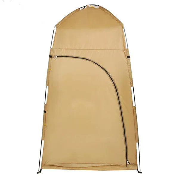 Outdoor dressing tent 120x120x210cm with glass fibre poles, shown in blue, green, or yellow for shower and beach use