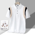 Men's striped cotton short-sleeve T-shirt with a lapel collar in a loose fit.