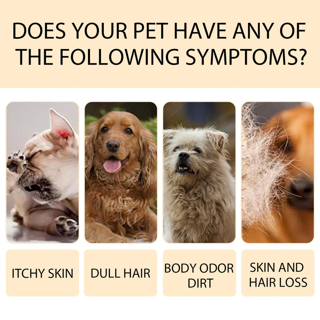 Bottle of mild dog shampoo for soft, tangle-free hair in 100ml and 300ml sizes