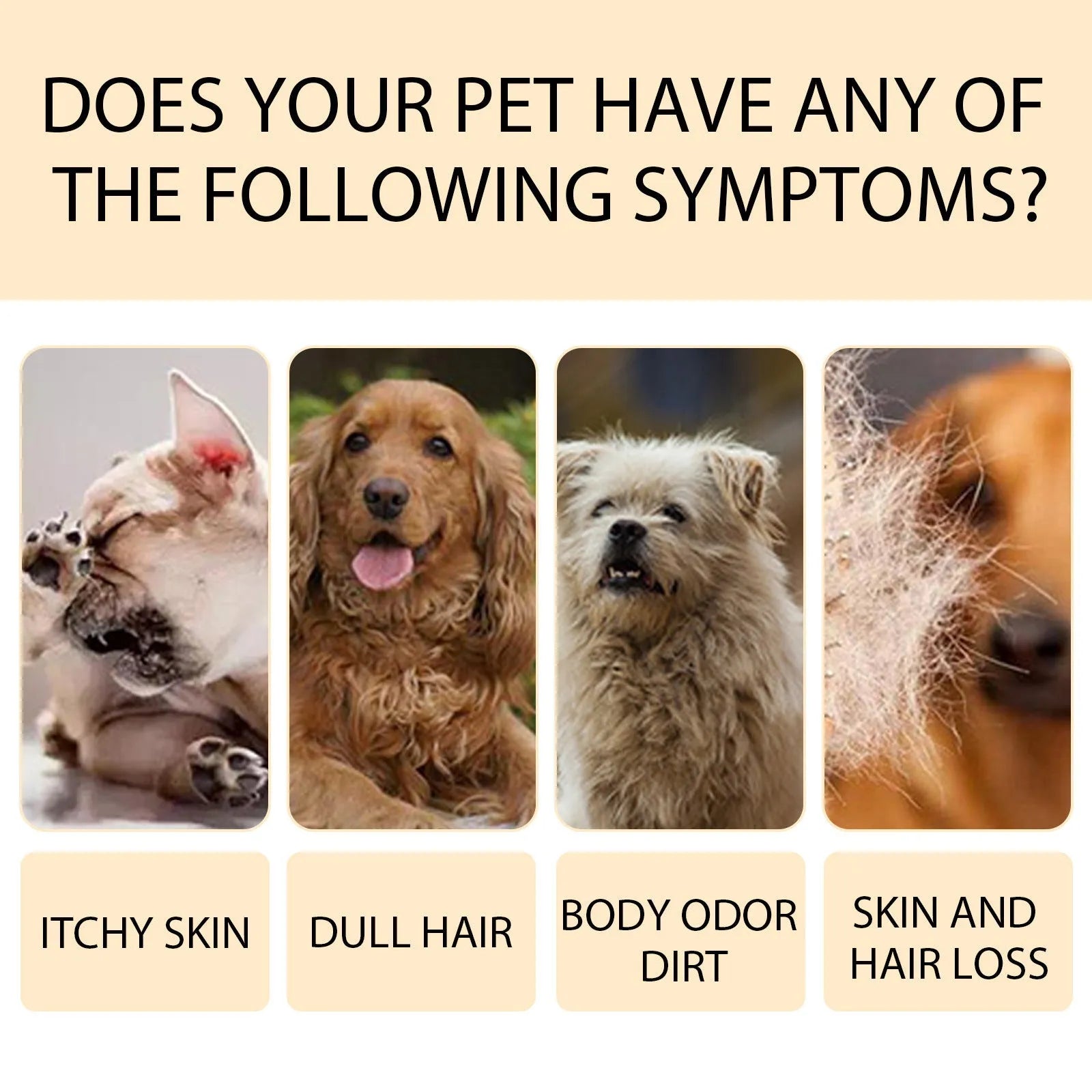 Bottle of mild dog shampoo for soft, tangle-free hair in 100ml and 300ml sizes