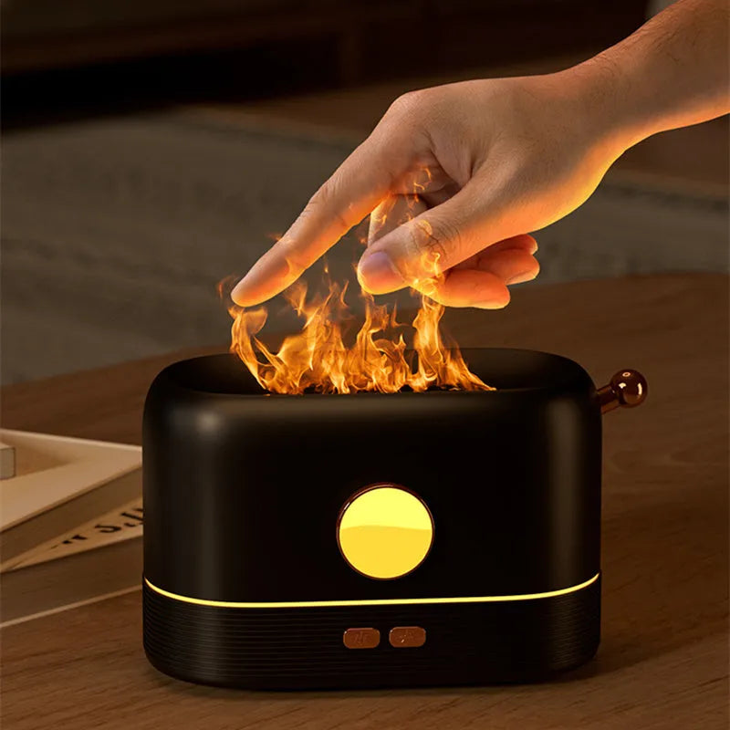 USB-powered desktop humidifier with flame simulation effect and 200ml water tank
