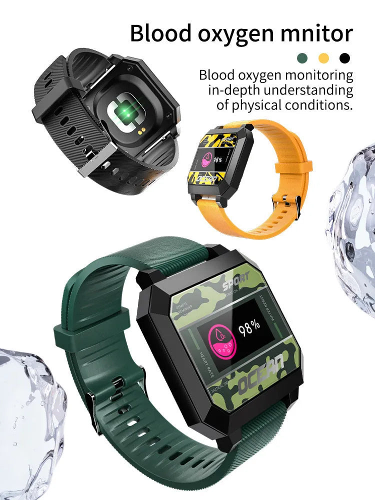 Smart sports watch with heart rate blood pressure oximeter step counter on 0.96 inch TFT display with silicone strap