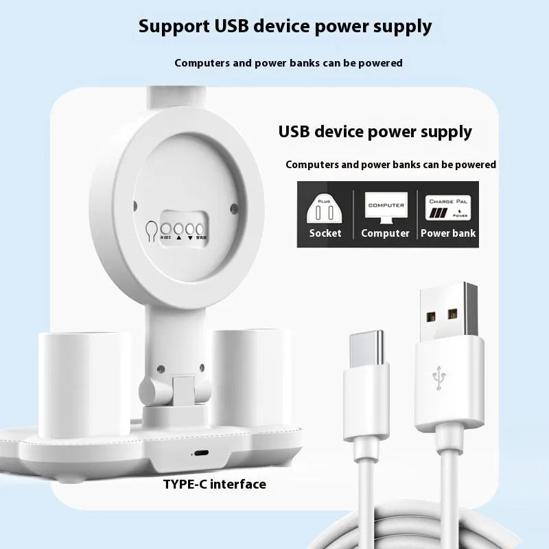 LED student desk lamp with clock and fan double-headed rechargeable USB powered